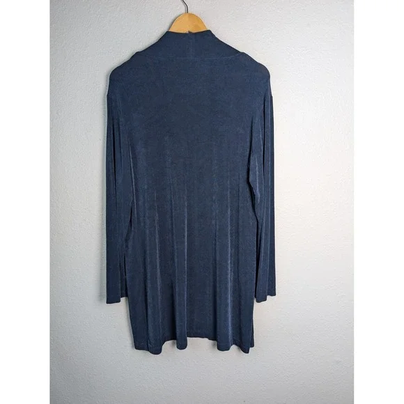 Chico's Cardigan Womens M Blue Open Pocket Collared Tight-Knit Relaxed Fit - Picture 3 of 5